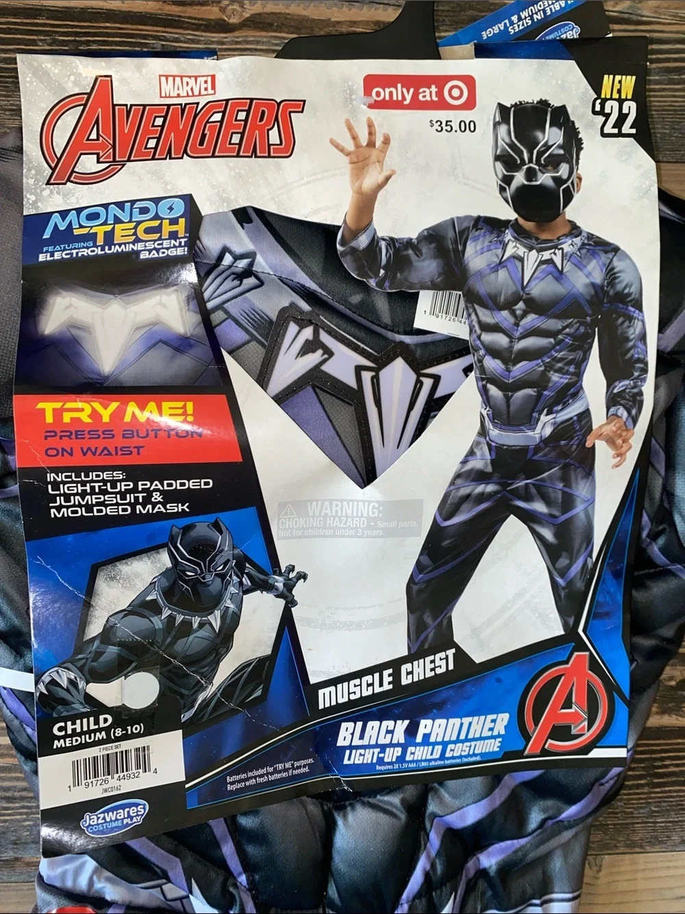 Marvel Avengers Black Panther Light-Up Costume with muscle chest size M 8-10